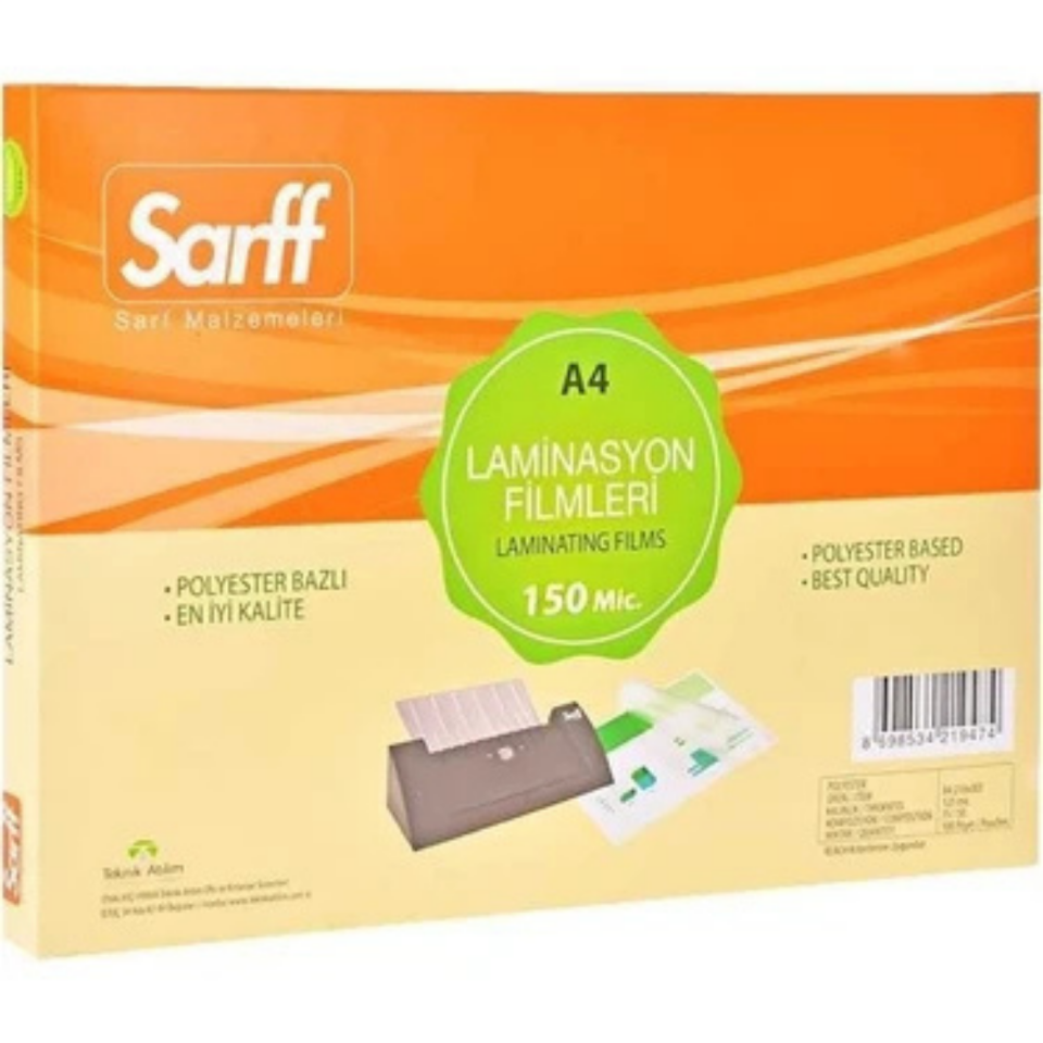 Sarff Laminasyon Filmi Parlak  A4 125 Micron