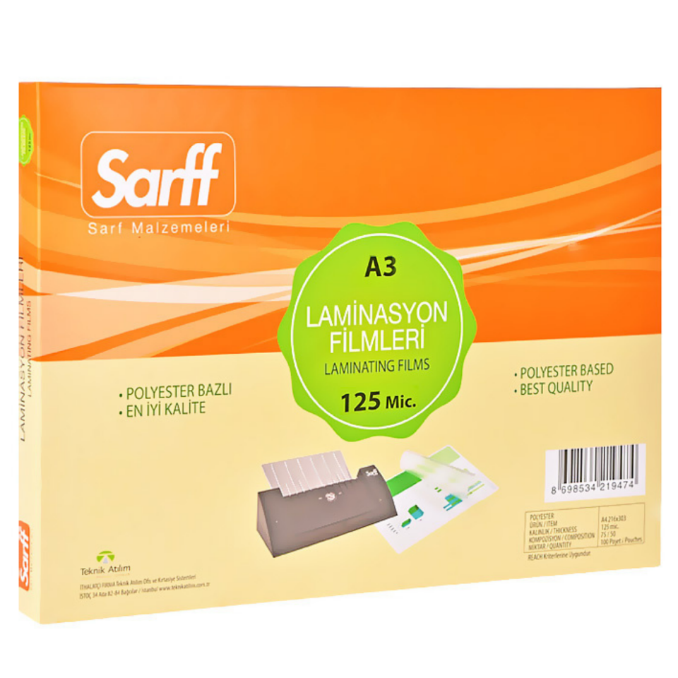 Sarff Laminasyon Filmi Parlak  A3 125 Micron