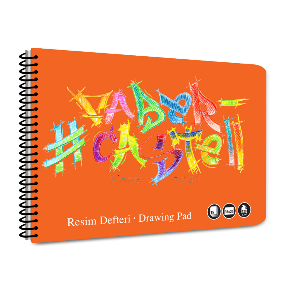Faber-Castell 25x35 cm 15 Yaprak Logo Spiralli PP Kapak Resim Defteri - 0477 Mavi