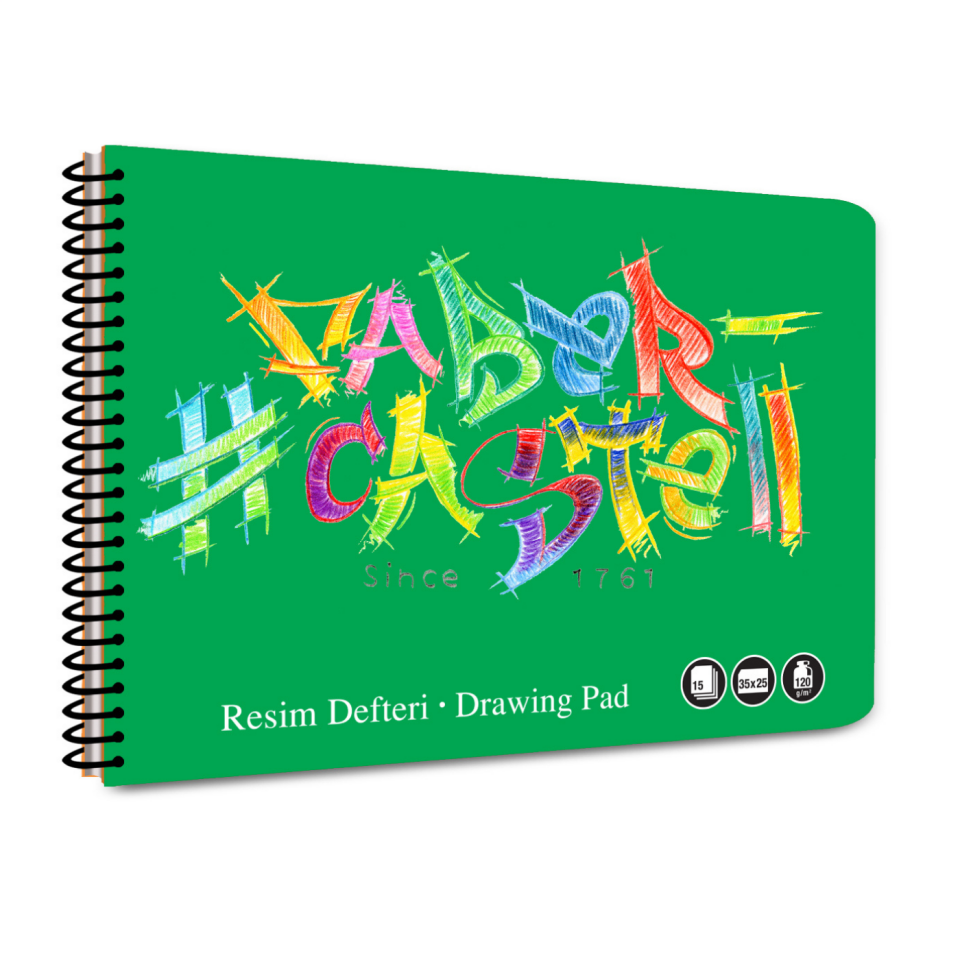 Faber-Castell 25x35 cm 15 Yaprak Logo Spiralli PP Kapak Resim Defteri - 0477 Yeşil