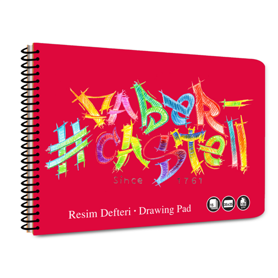 Faber-Castell 25x35 cm 15 Yaprak Logo Spiralli PP Kapak Resim Defteri - 0477 Kırmızı