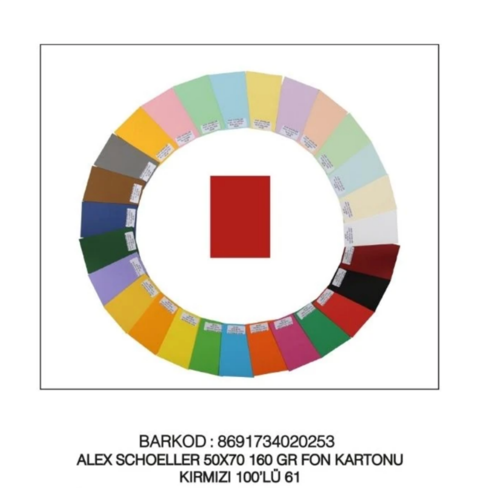 Alex Schoeller Fon Kartonu Kırmızı No:61 50x70 cm 160 gr 100'lü