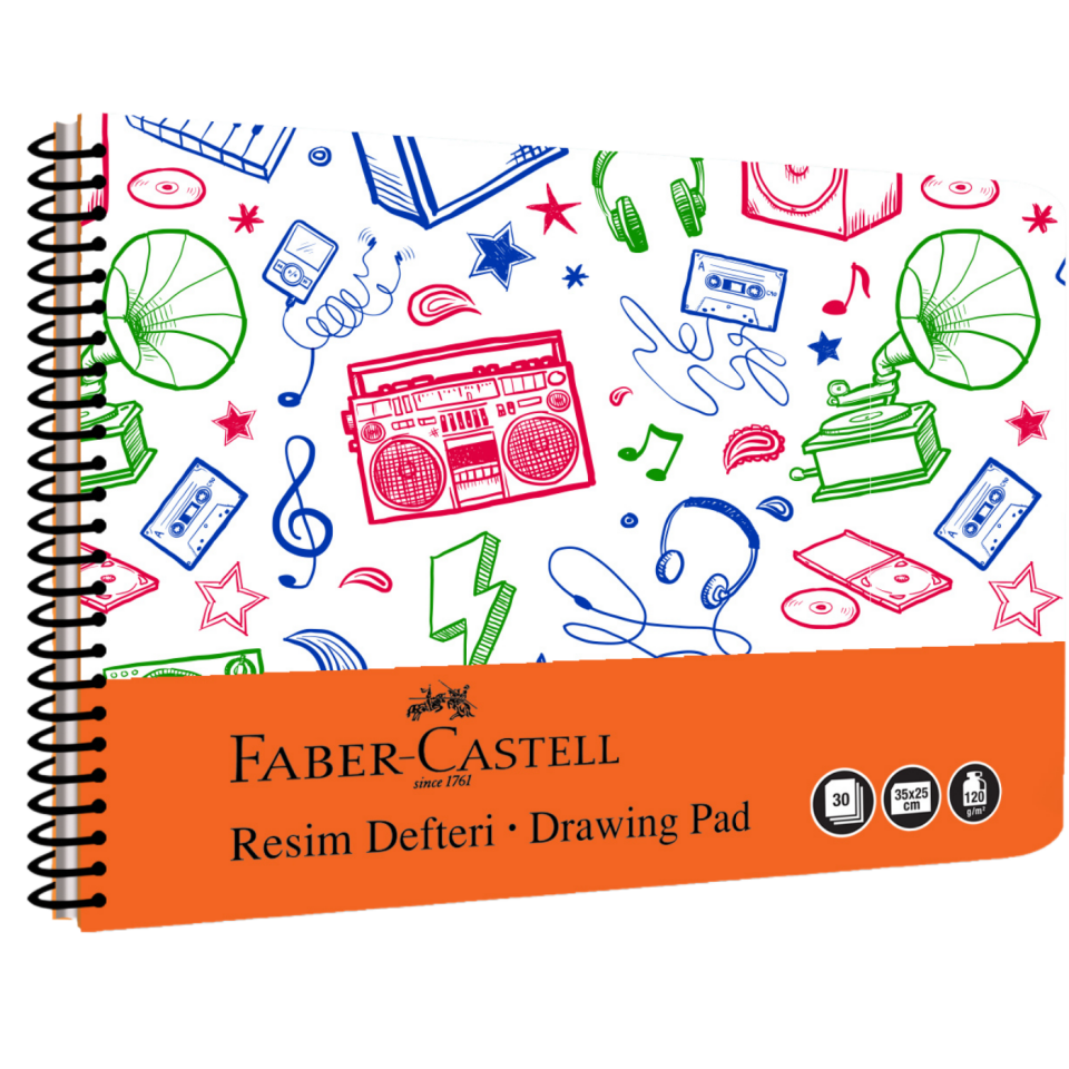 Faber-Castell 25x35 cm Spiralli PP Kapak Resim Defteri 30 Yaprak - 000481 Mavi