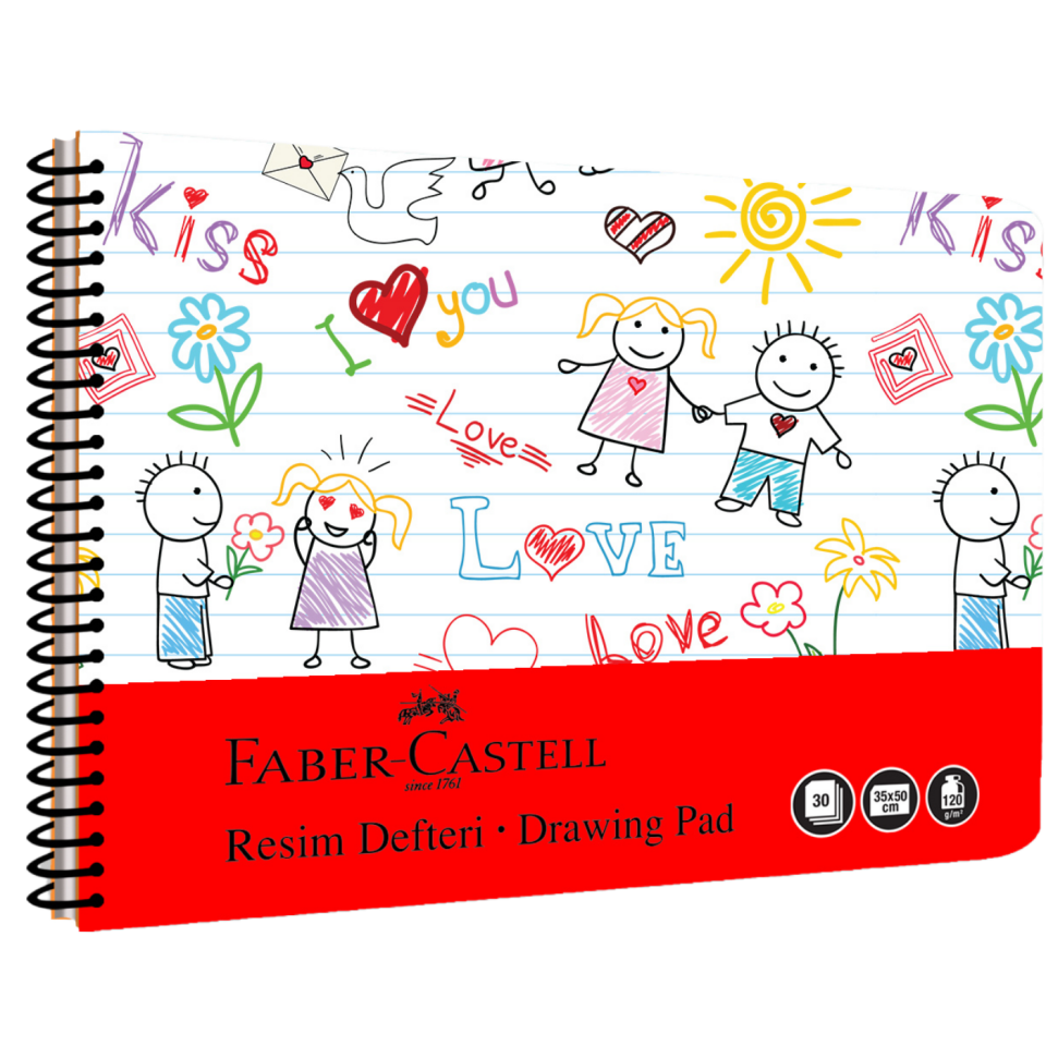 Faber-Castell 25x35 cm Spiralli PP Kapak Resim Defteri 30 Yaprak - 000481 Kırmızı