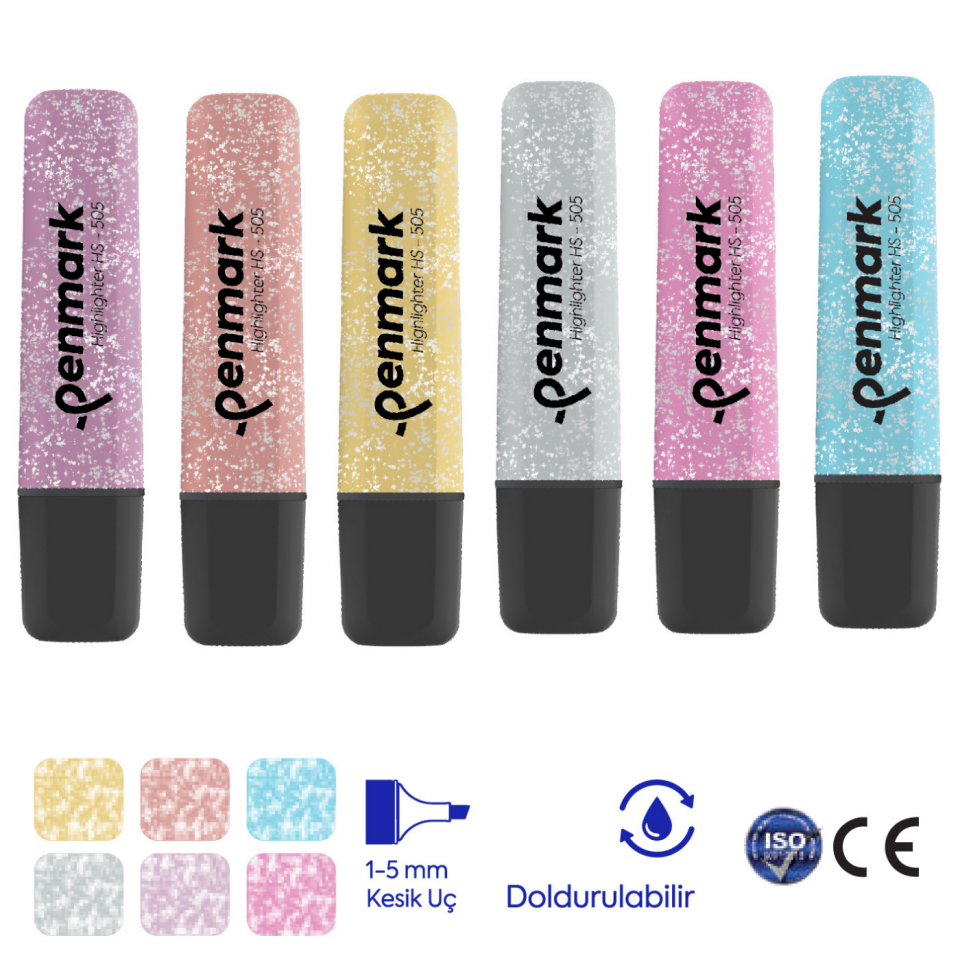 Penmark HS-505-18 Metalik Simli Fosforlu Kalem Gümüş