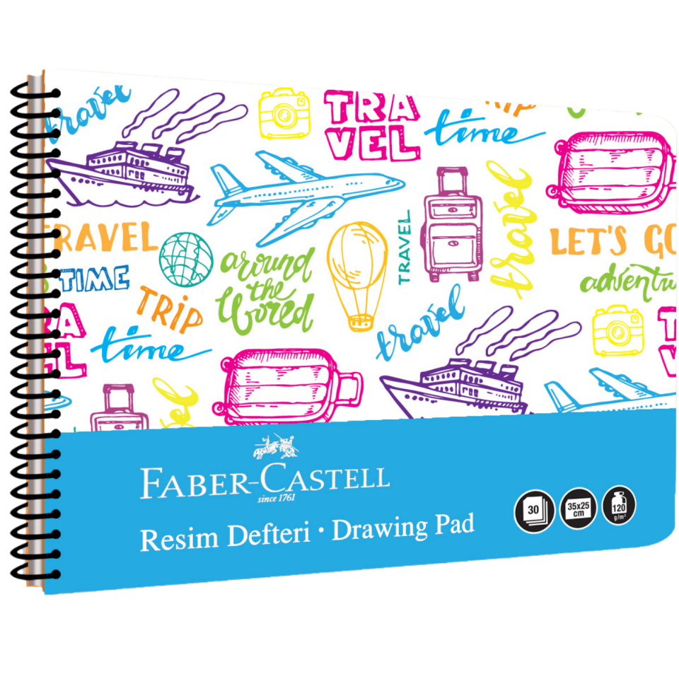 Faber-Castell 25x35 cm Spiralli PP Kapak Resim Defteri 30 Yaprak - 000481 Turkuaz