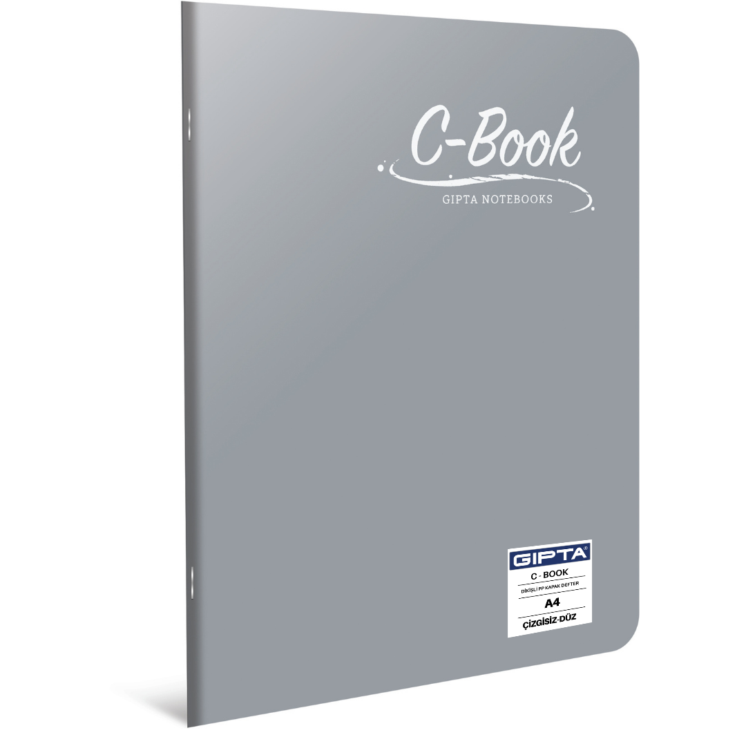 Gıpta 6902 C-Book Tel Dikişli PP Kapak A4 60 Yaprak Çizgisiz Defter Gri