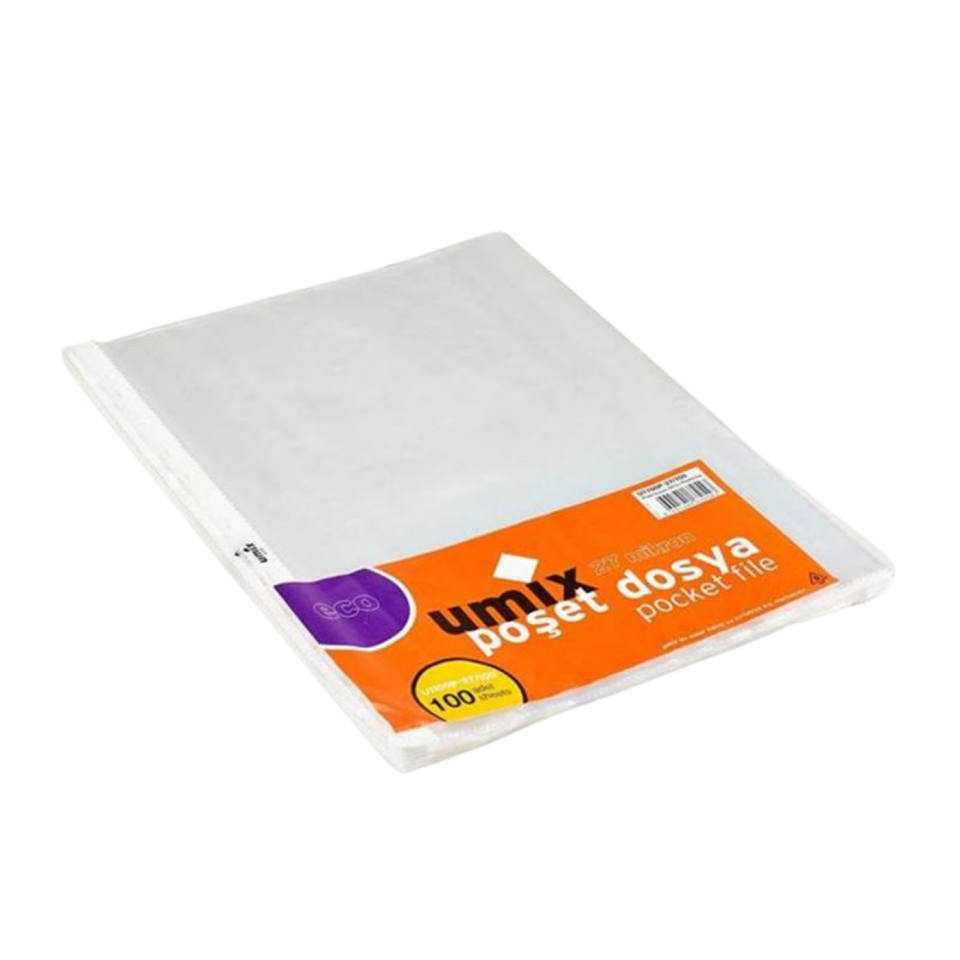 Umix U1100P27 Delikli Poşet Dosya A4 100'lü  