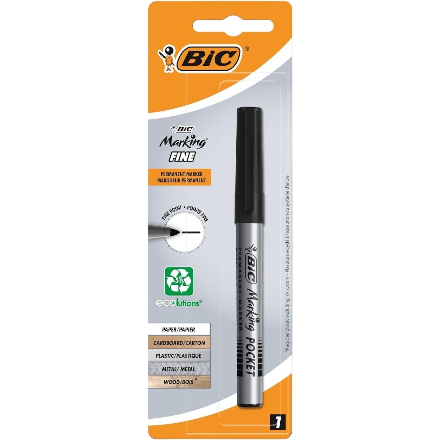 Bic 8755921 Marker Pocket 1'li Blister Siyah