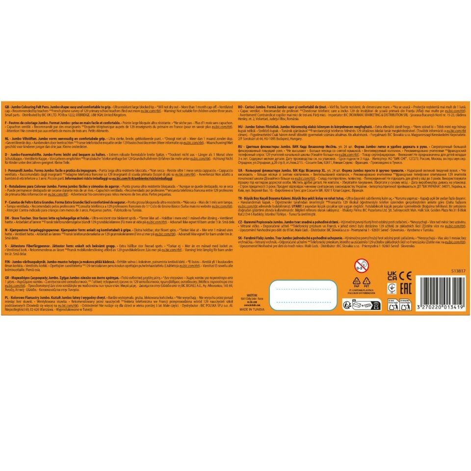 Bic 8290053 Eco Visa Yıkanabilir Jumbo Keçeli Boya Kalemi 24 Renk