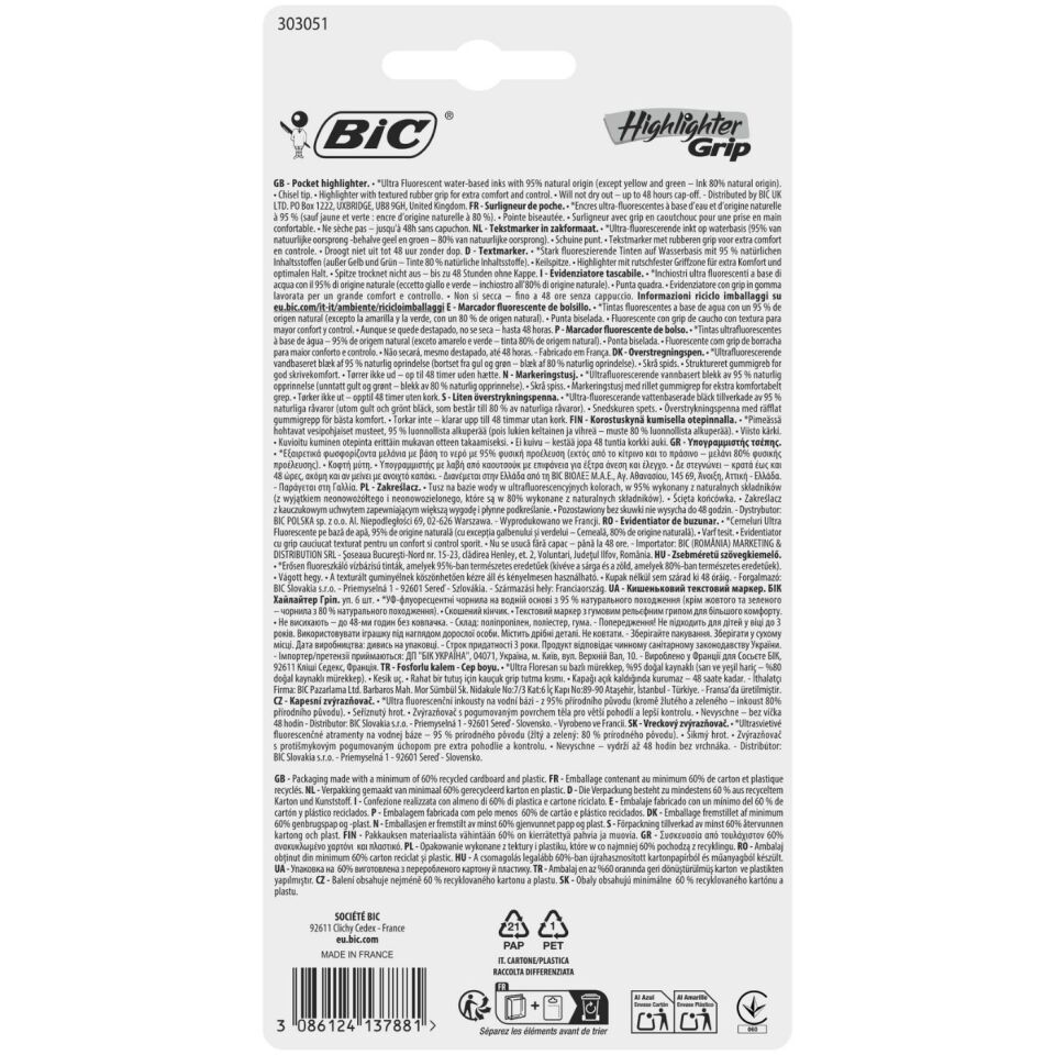Bic 302796 Marking Highlighter Grip Pastel Renkler 6'lı