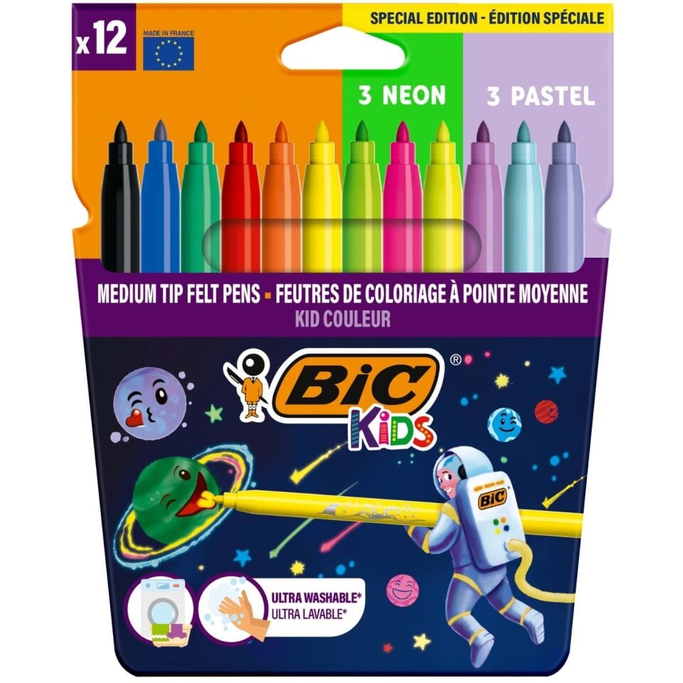Bic Kids Bic 301696 Cosmo Keçeli Boya Kalemi 12 Renk (6 Standart + 3 Pastel + 3 Neon)
