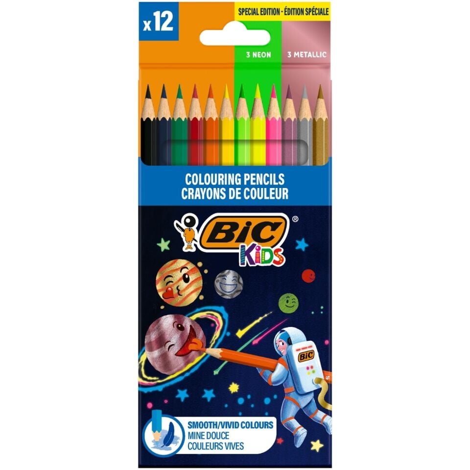 Bic Cosmo Kuruboya Kalemi 12 Renk (6 Standart +3 Metalik+3 Neon)