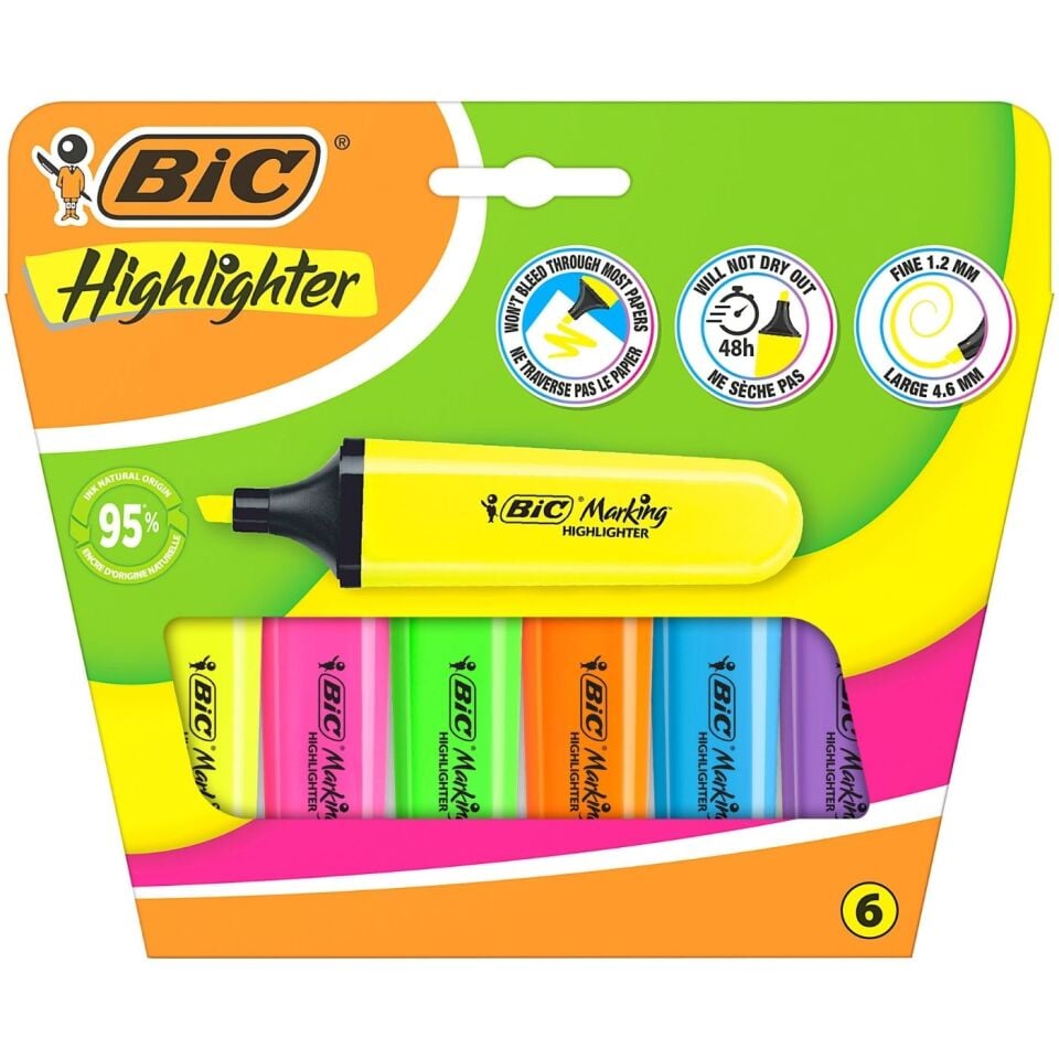 Bic 302808 Marking Flat Highlighter 6'lı
