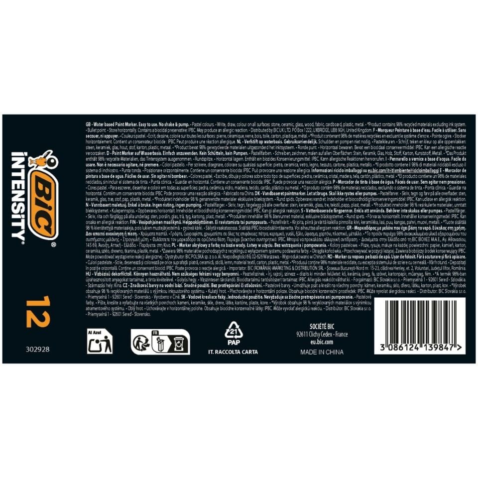 BIC Intensity Paint Marker 12'li Karışık Pastel 302928