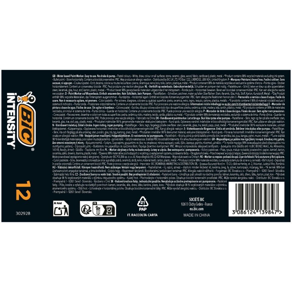 Bic 302928 Intensity Paint Marker Pastel Renkler 12'li