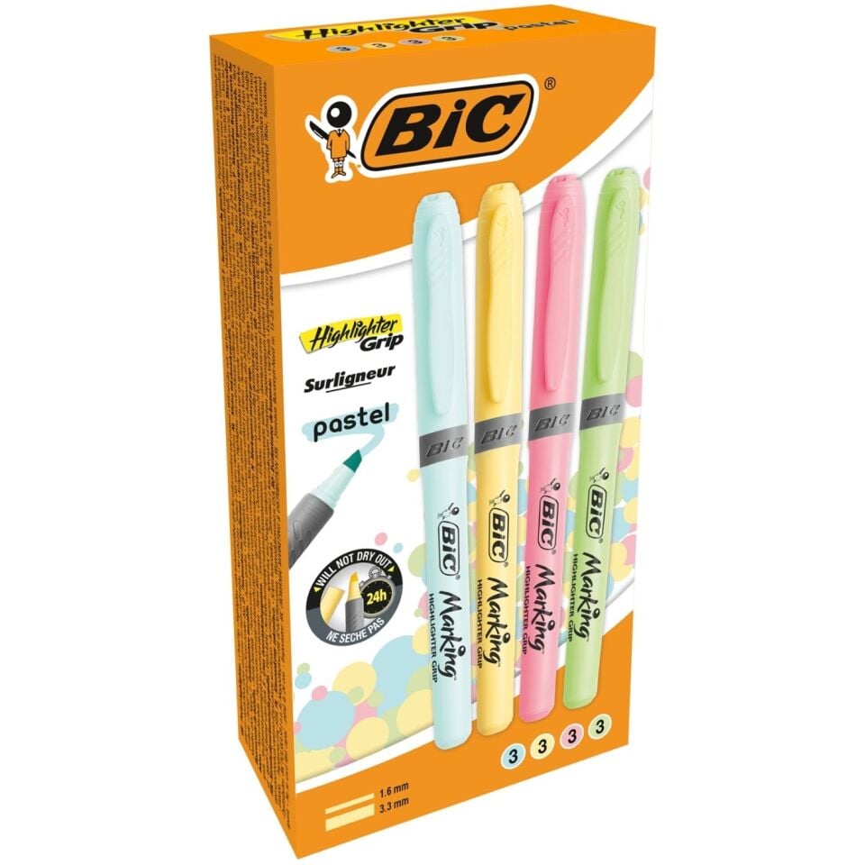 Bic 504819 Marking Highlighter Grip Pastel Renkler 12'li
