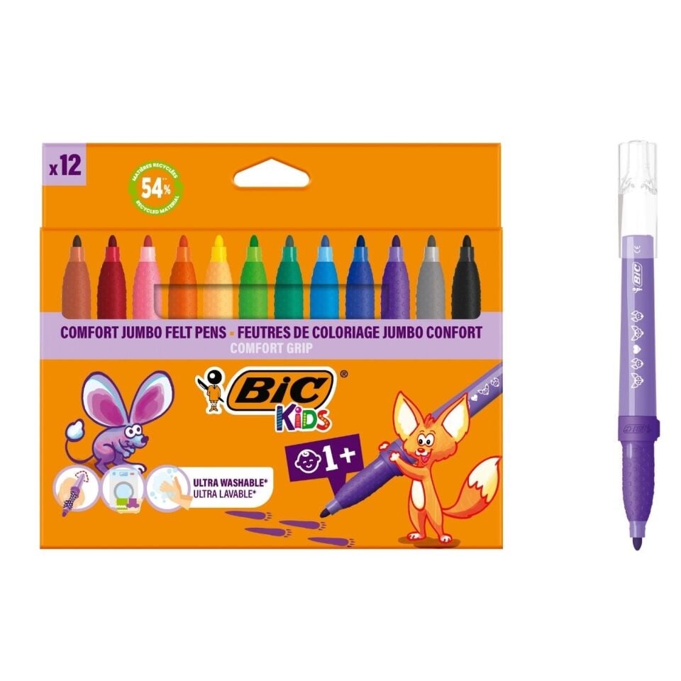 Bic 517250 Comfort Grip Jumbo Keçeli Boya Kalemi 12 Renk