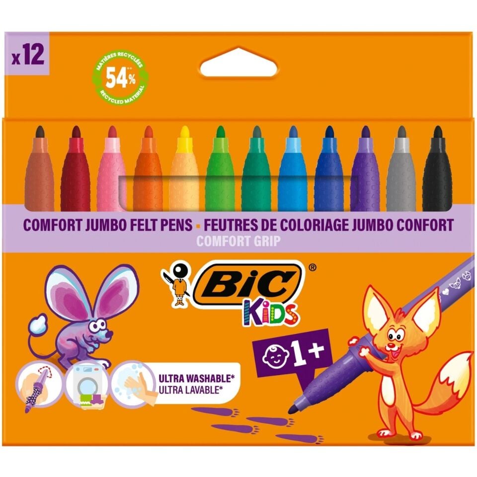 Bic 517250 Comfort Grip Jumbo Keçeli Boya Kalemi 12 Renk