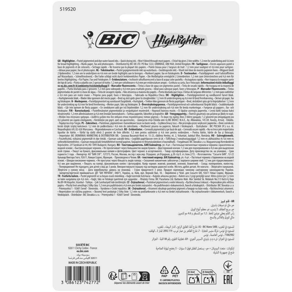 Bic 517953 Marking Flat Highlighter Pastel Renkler 4'lü Set