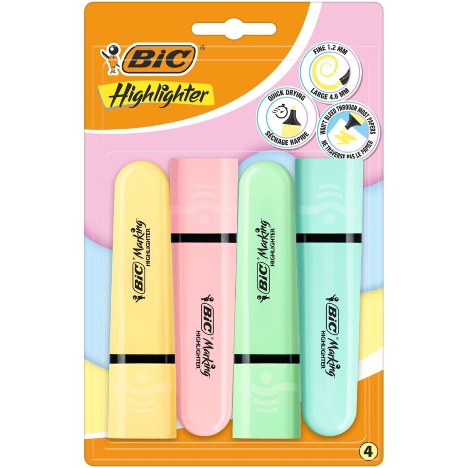 Bic 517953 Marking Flat Highlighter Pastel Renkler 4'lü Set