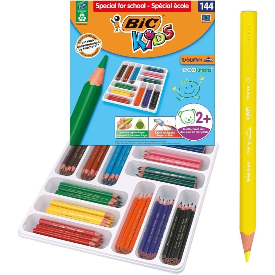 Bic Evolution Üçgen Jumbo Kuruboya Kalemi Sınıf Paketi 144'lü Kutu
