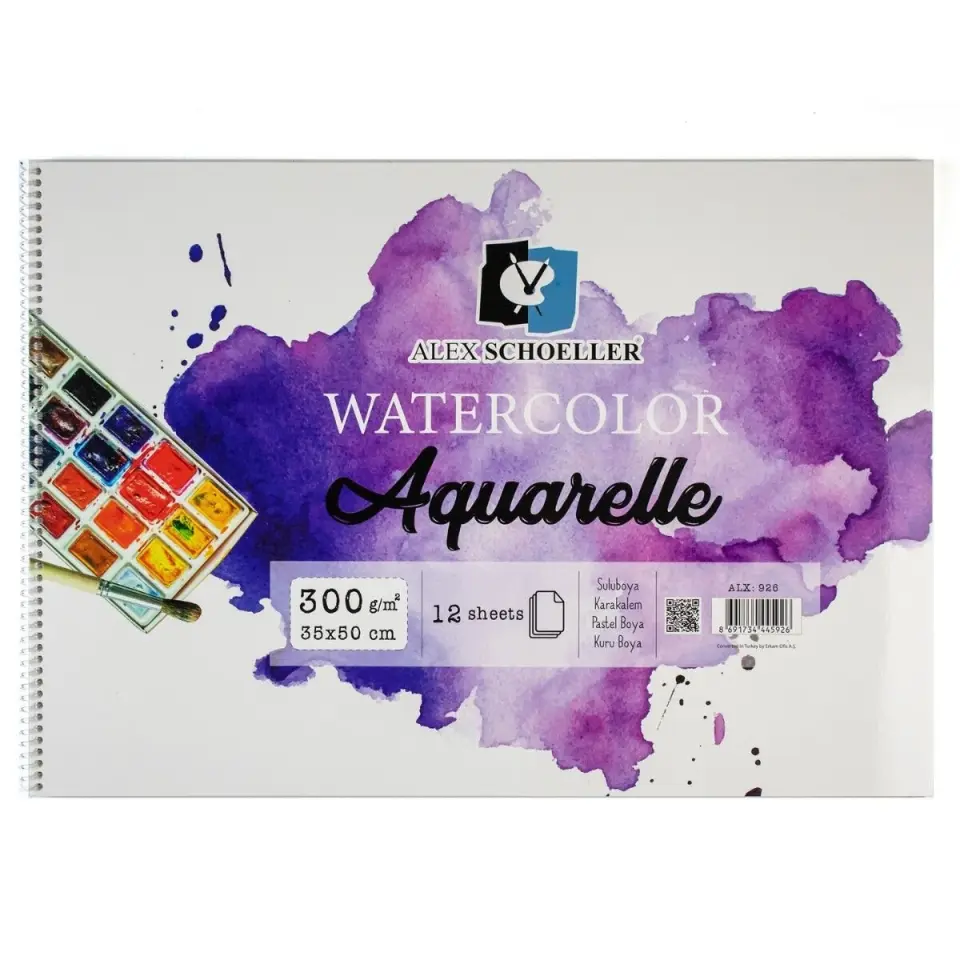 Alex Schoeller Alx­926 Art Spiralli Suluboya Resim Defteri 300gr 35x50 12Yp