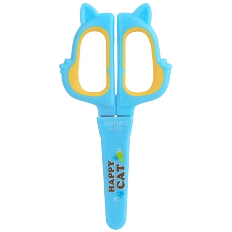 Deli 138 mm Kılıflı Küt Okul Makası Mavi