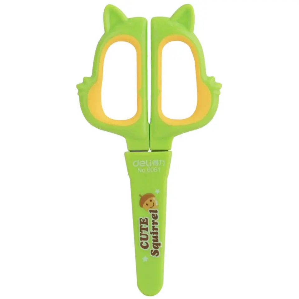 Deli 138 mm Kılıflı Küt Okul Makası Yeşil