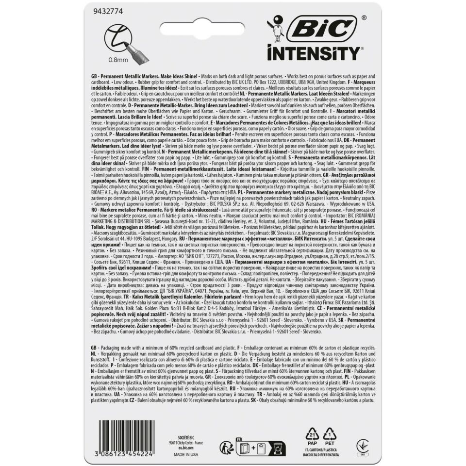Bic 946042 Intensity Permanent Markör Metalik Renkler 5'li Set