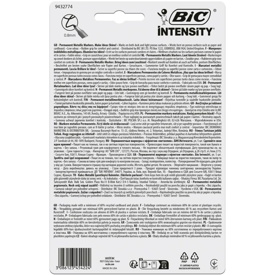 Bic 946042 Intensity Permanent Markör Metalik Renkler 5'li Set