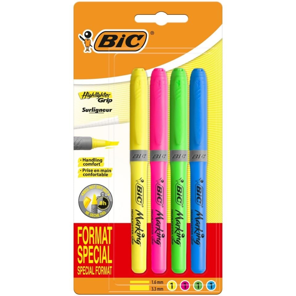 Bic 951473 Marking Highlighter Grip 4'lü