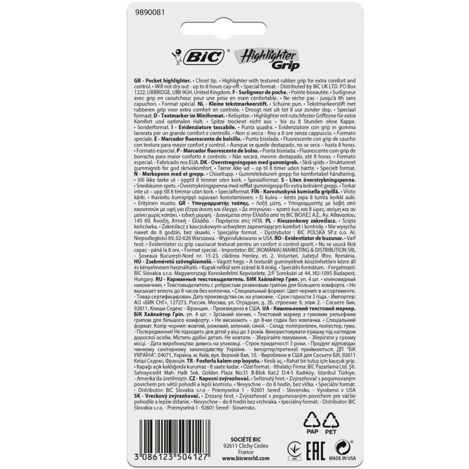 Bic 951473 Marking Highlighter Grip 4'lü