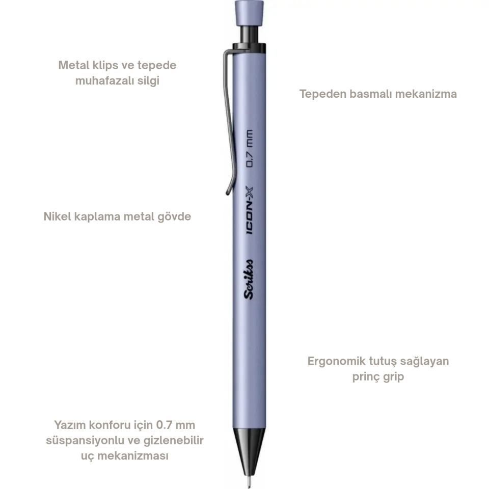 Scrikss Icon-X Metal Mekanik Kurşun Kalem 0,7 Mm Lila
