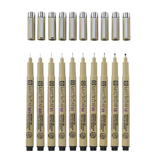 Sakura Pigma Micron İnce Uçlu Kalem Seti 10 Farklı Boyutta Siyah