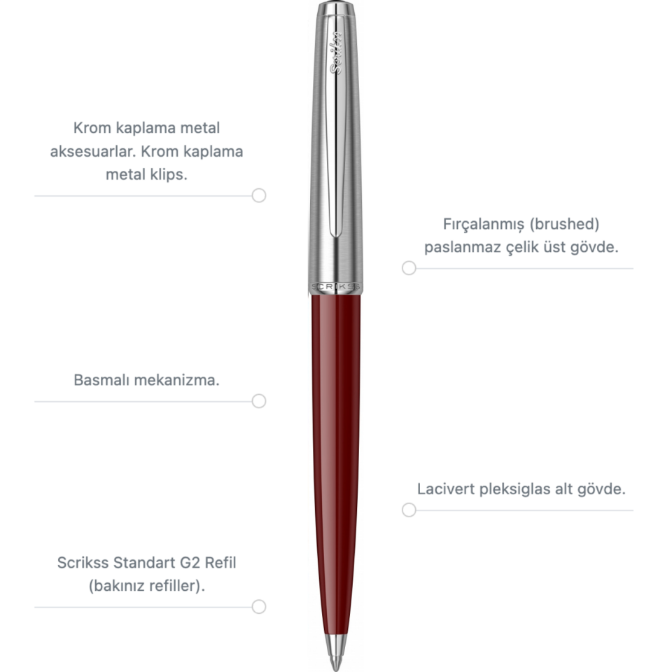 Scrikss Metropolis 78 Tükenmez Kalem Bordo