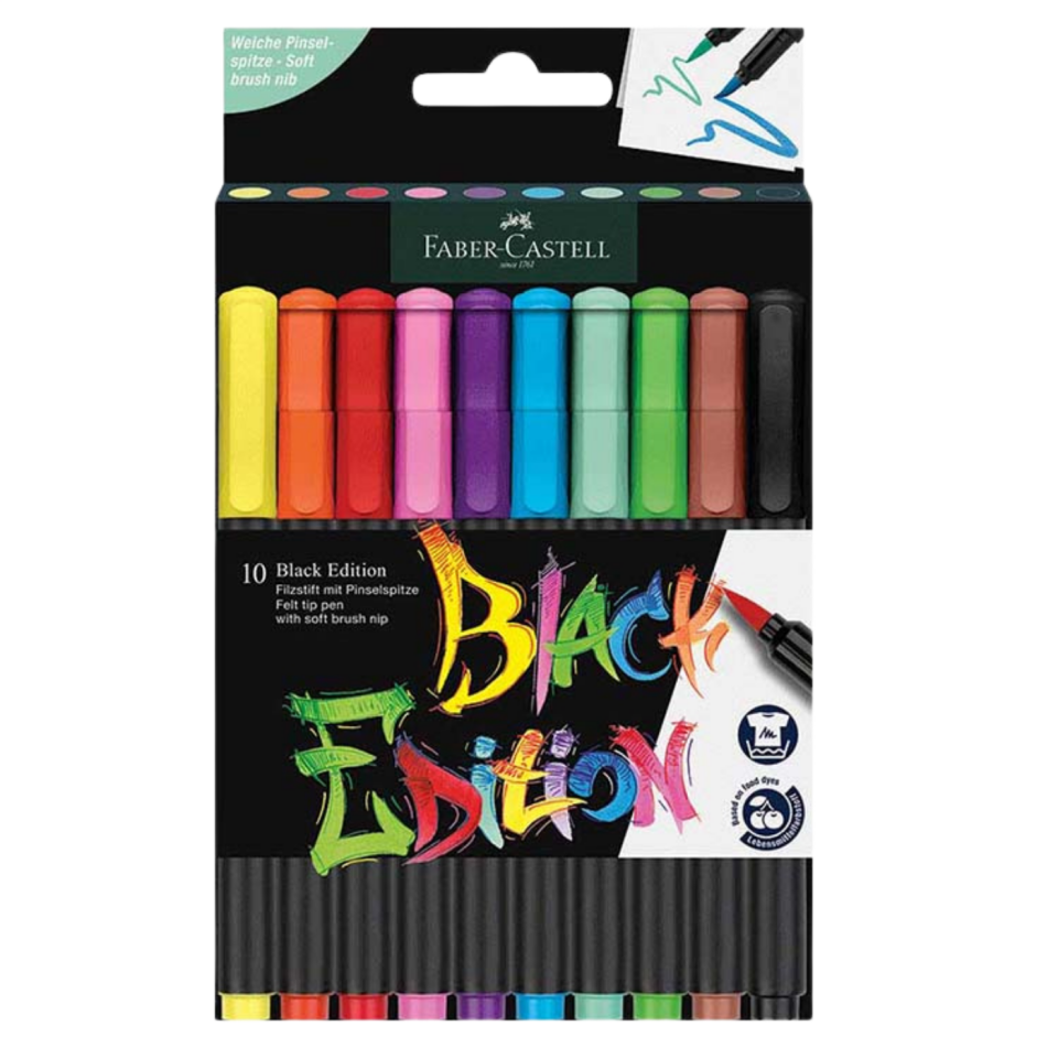 Faber Castell 116451 Black Edition Fırça Uçlu Keçeli Kalem 10'lu