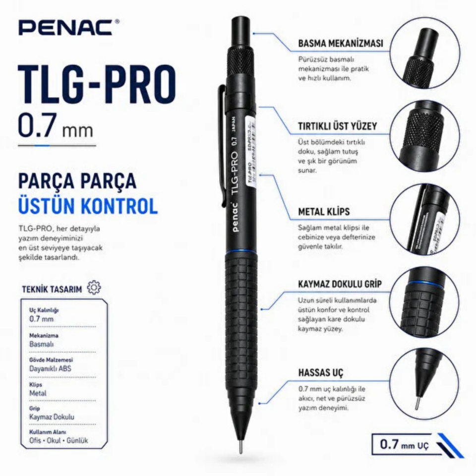 Penac TLG-PRO Mekanik Kurşun Kalem 0,7 Mm Siyah
