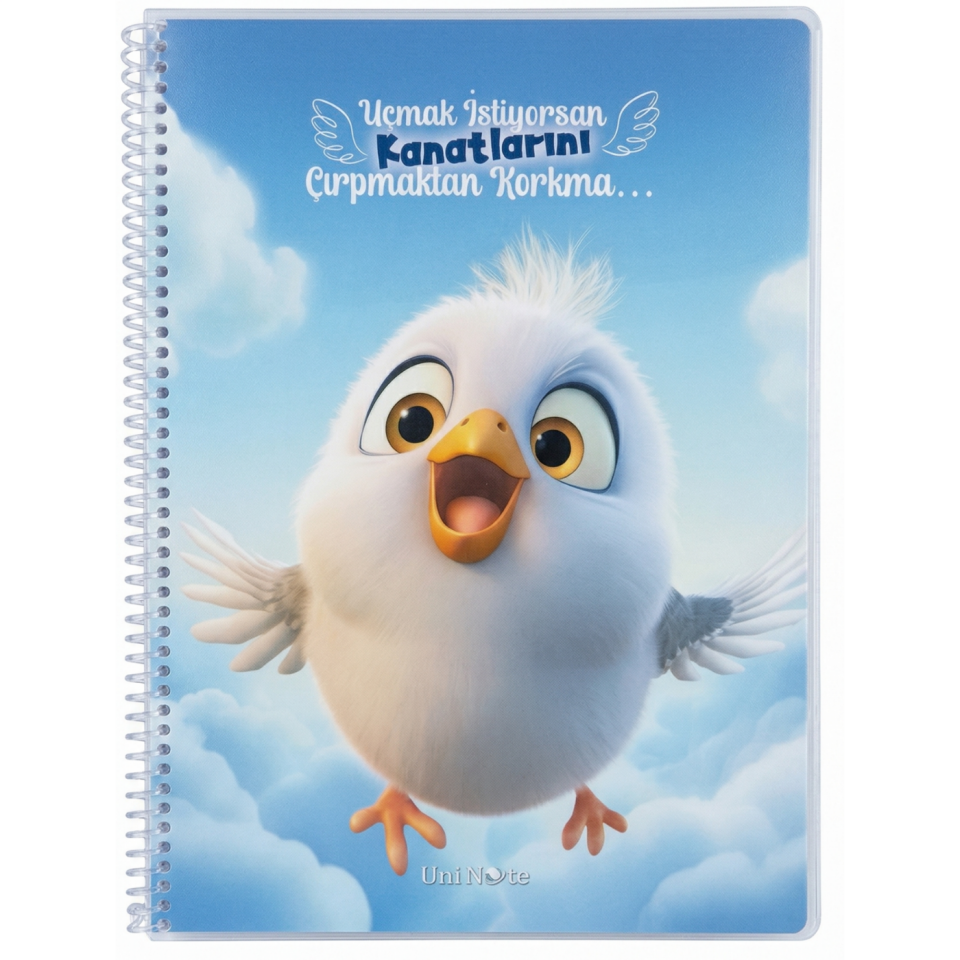 UniNote Civciv Spiralli Kabartma Kapak A4 96 Yp.Kareli Defter 04