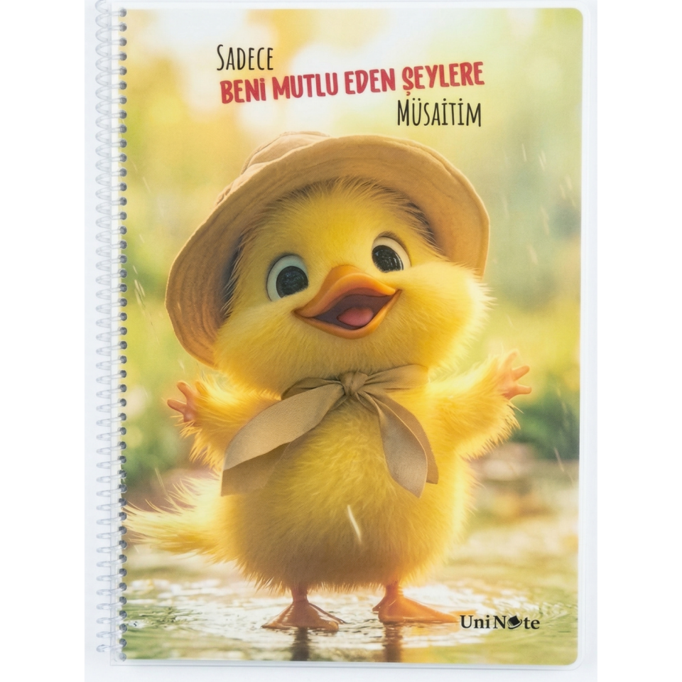 UniNote Civciv Spiralli Kabartma Kapak A4 72 Yp.Kareli Defter 08