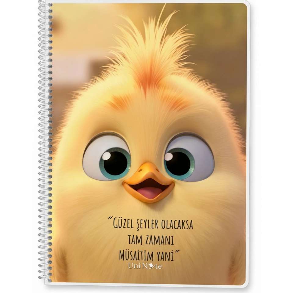 UniNote Civciv Spiralli Kabartma Kapak A4 72 Yp.Kareli Defter 02