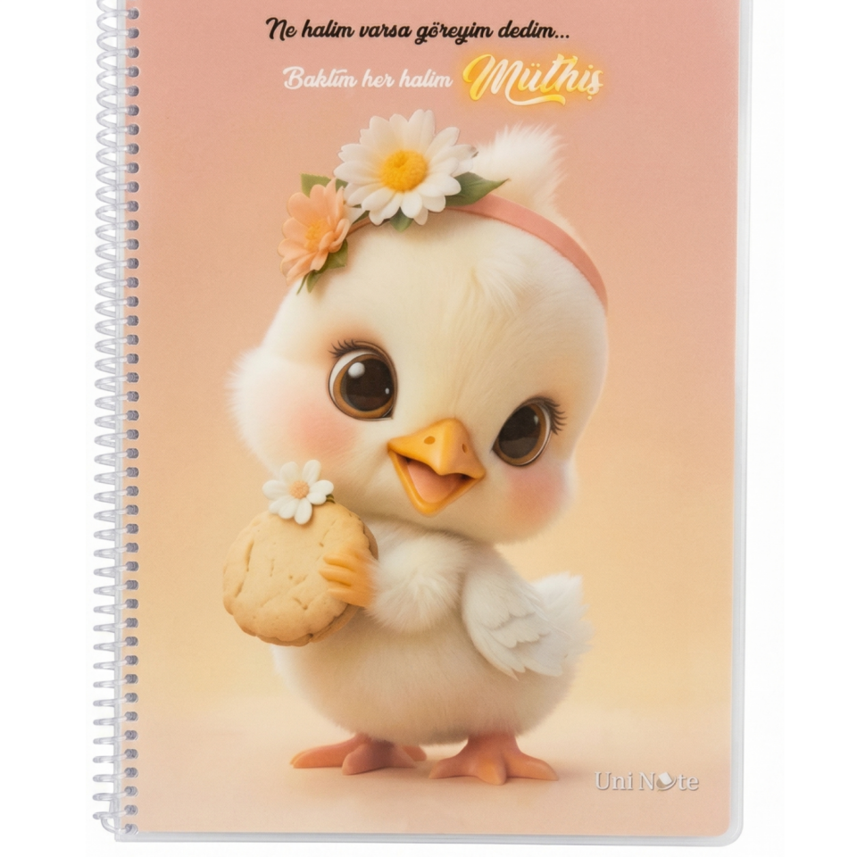 UniNote Civciv Spiralli Kabartma Kapak A4 72 Yp.Kareli Defter 06