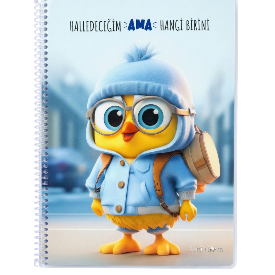 UniNote Civciv Spiralli Kabartma Kapak A4 72 Yp.Çizgili Defter 05