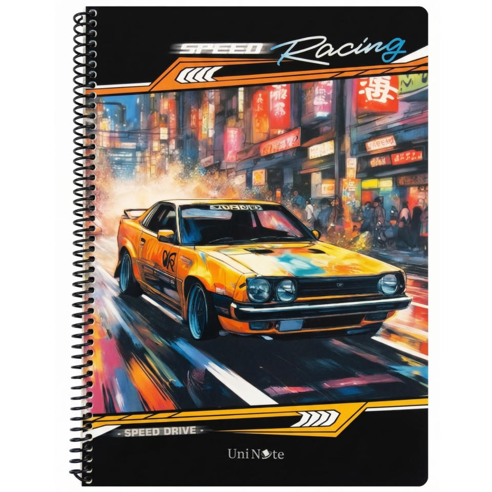 UniNote Cars Spiralli Kabartma Kapak A4 72 Yp.Kareli Defter 02