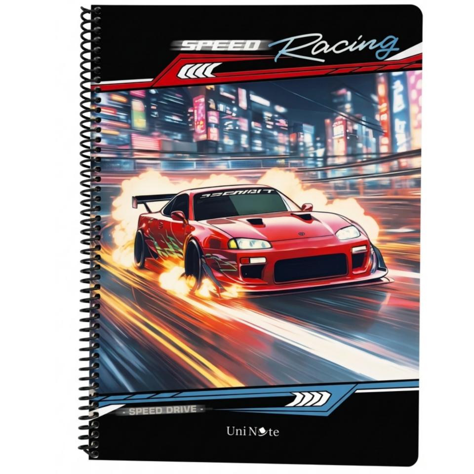 UniNote Cars Spiralli Kabartma Kapak A4 72 Yp.Kareli Defter 05