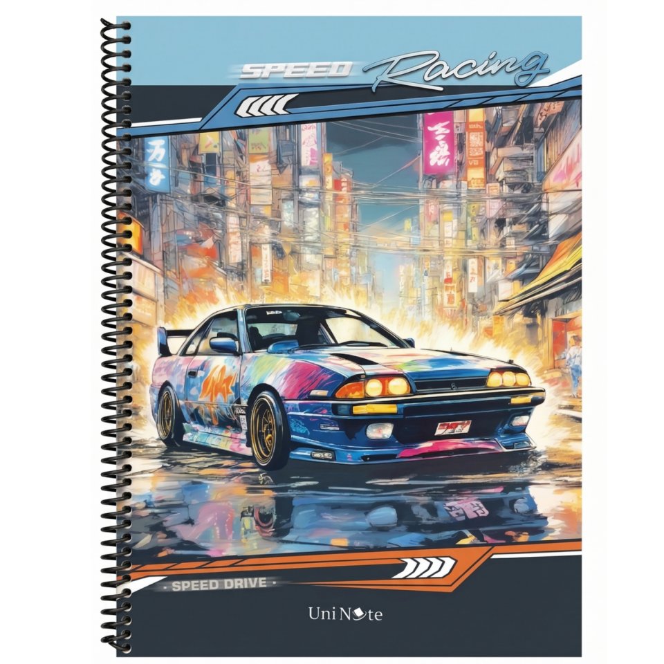 UniNote Cars Spiralli Kabartma Kapak A4 72 Yp.Kareli Defter 08