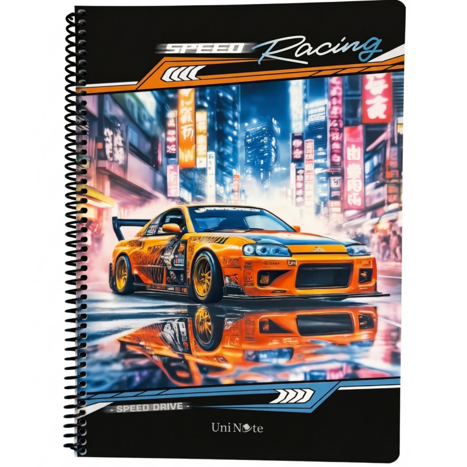 UniNote Cars Spiralli Kabartma Kapak A4 72 Yp.Çizgili Defter  06